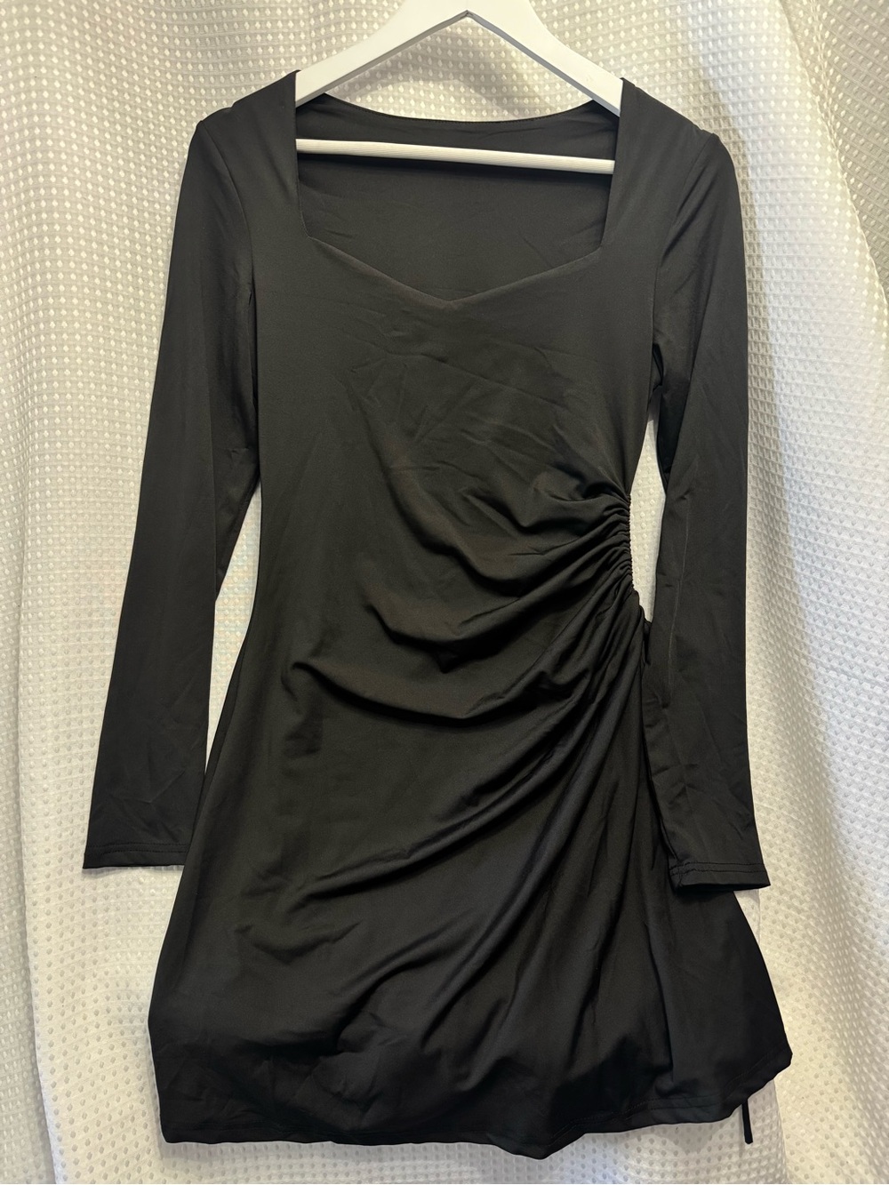 Black Long-Sleeve Ruched Side Dress